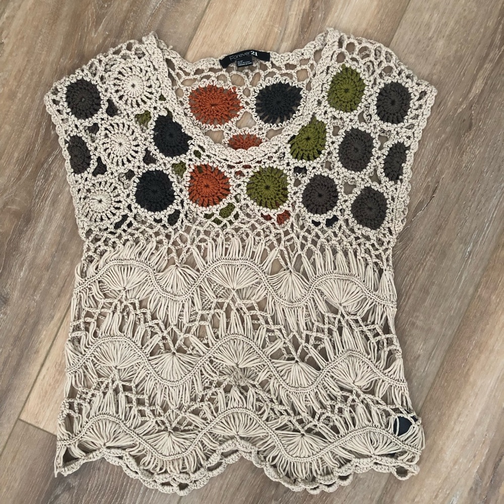 Boho Chic FOREVER 21 Women’s Crochet Knit Festival Top SIZE SMALL